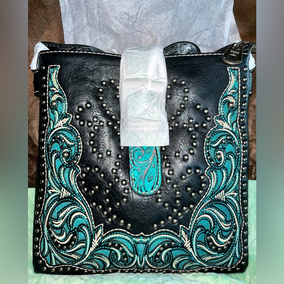 MONTANA WEST CUT-OUT FLORAL STONE CONCHO CONCEALED/CARRY TOTE - Picture 1 of 9